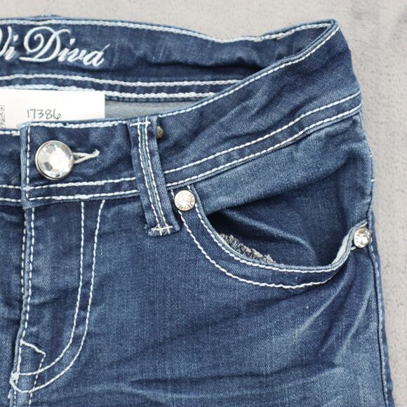 Vivi Diva Pants Womens 5 Blue Denim Flat Front Mid Rise Skinny Pockets Jeans - Picture 12 of 16